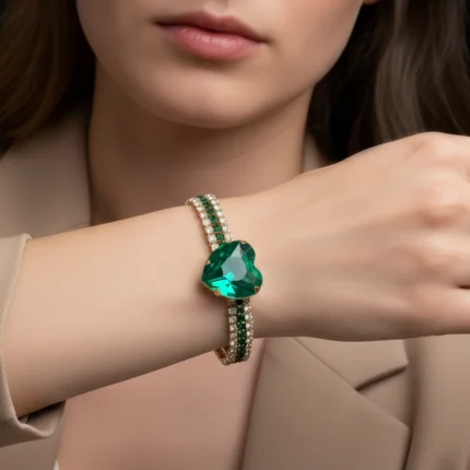 PRAO Anti-Tarnish Oversized Heart Crystal Bracelet with Rhinestone Chain