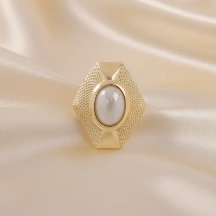 PRAO Anti-Tarnish Hexagon Rainbow Stone Ring (Adjustable Size)